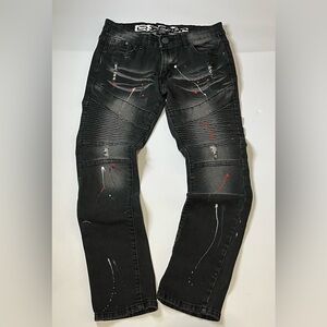 Boy's LR Scoop Acid Wash Blue Distressed Moto Stretch Skinny Jeans Size 14